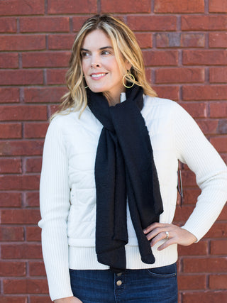 wear this black scarf as a cozy winter accessory or gift as a christmas present stocking stuffer