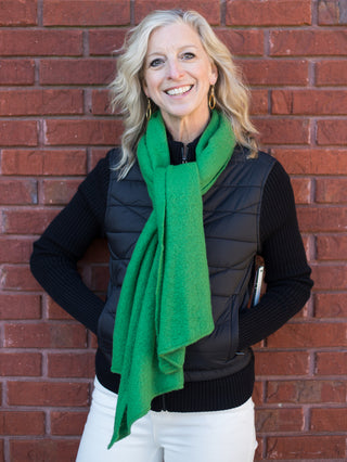 wear this bright green scarf as a cozy winter accessory or gift as a christmas present stocking stuffer
