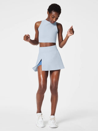 light blue throwback booty lift front split skort with matching top