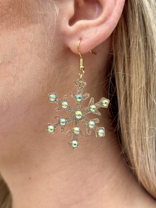 gorgeous iridescent silver resin snowflake earrings