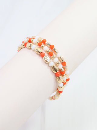 Spirit Beaded Bracelet Set - Orange White