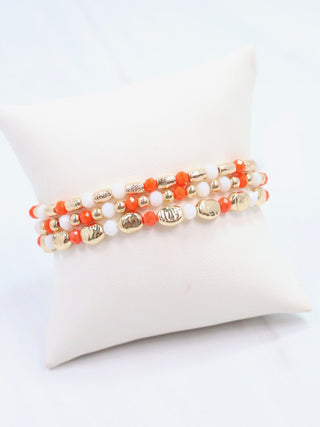Spirit Beaded Bracelet Set - Orange White