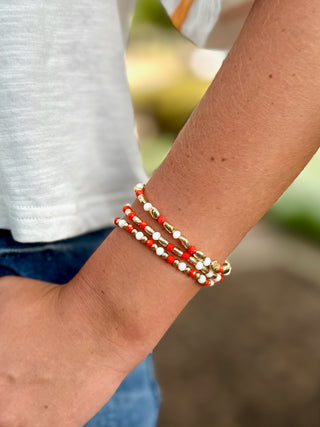 Spirit Beaded Bracelet Set - Orange White