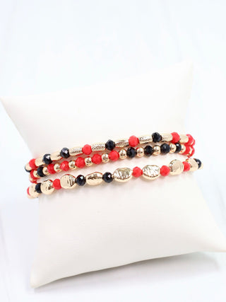 Spirit Beaded Bracelet Set - Red/Black