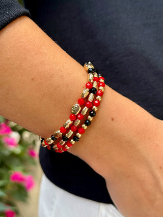 Spirit Beaded Bracelet Set - Red/Black