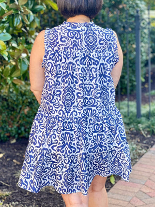 Ikat Illusion Mini Dress - Dusty Blue