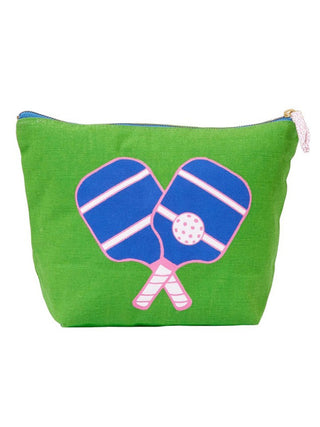 sporty green zipped pickle ball bag with fun pickle ball print