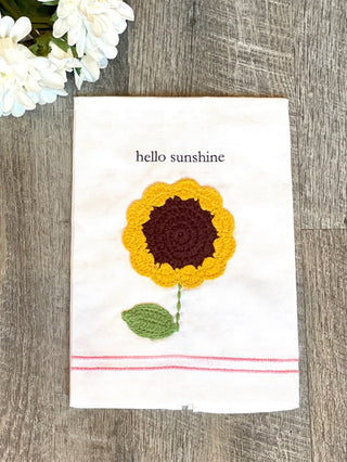 bright spring crochet tea towel with sunflower print