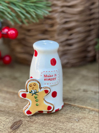 a ceramic gingerbread man salt and pepper shaker