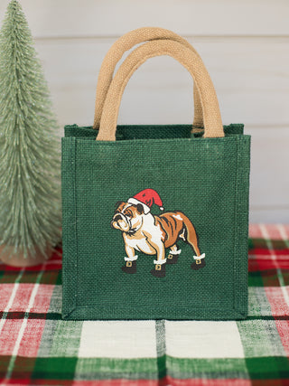 a green christmas present tote for uga fans with a bulldog perfect for holiday home decor and as host gifts