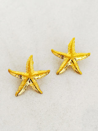 large shining gold beach starfish earrings