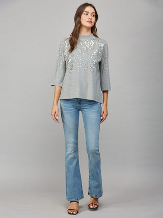Starry Nights Sequin Sweater - Grey/Silver