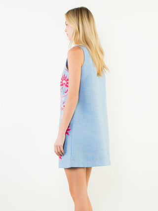 Stitched in Blooms Mini Dress - Blue