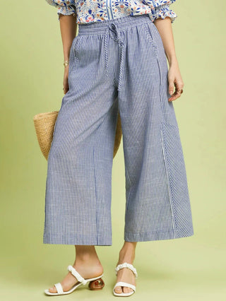 Striped Wide Leg Pants - Blue
