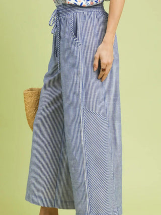 Coastal Stripe Wide Leg Pants - Blue