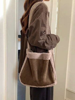 Suede And Sherpa Shoulder Bag - Taupe