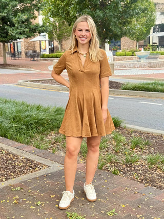 Sweet Polo Suede Mini Dress - Camel