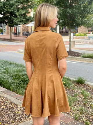 Sweet Polo Suede Mini Dress - Camel