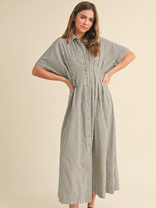 Swing in Stripes Midi Dress - Black Stripe