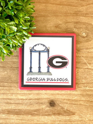 red and black georgia bulldogs drink coaster