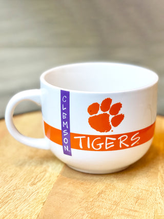 colorful soup mug with campus illustration and officially licensed clemson logo for grad gift