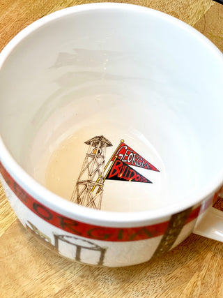 colorful soup mug with campus illustration and officially licensed georgia dawgs logo for grad gift