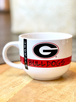 colorful soup mug with campus illustration and officially licensed georgia dawgs logo for grad gift