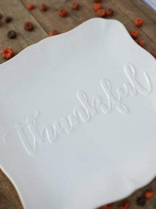 Thankful Square Serving Platter - White