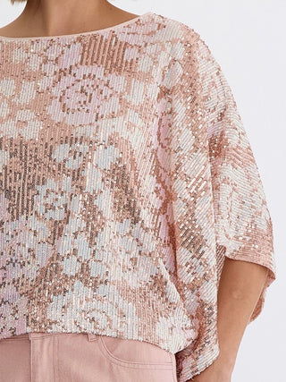 The Audrey Sequin Top - Champagne Pink