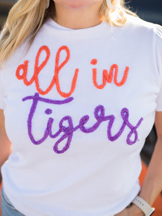 Glitter Squad Clemson All In Tigers Tee - White