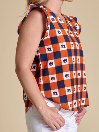 The Go Gingham Ruffle Top - Auburn