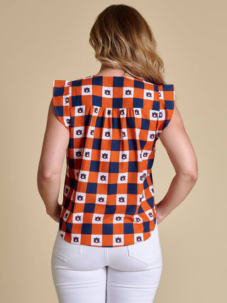 The Go Gingham Ruffle Top - Auburn