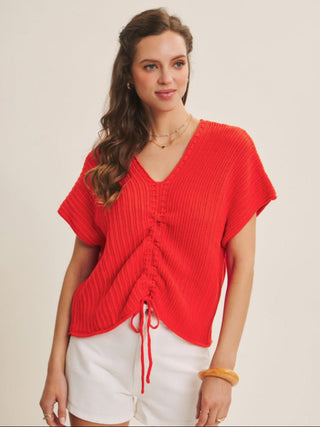 The Ruche Crush Sweater - Tomato Red