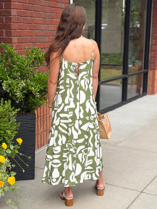 Garden Sol Midi Dress - Olive/Cream