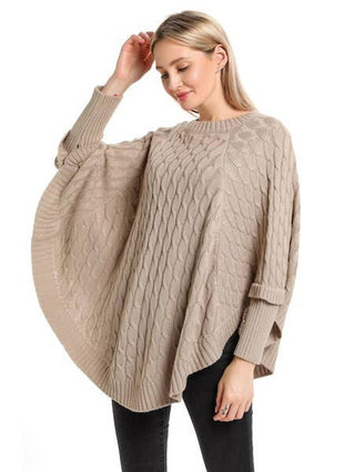 Toasty Fire Poncho Cable Sweater - Beige