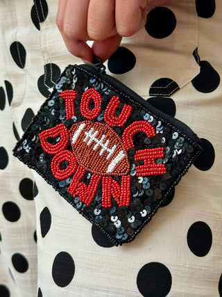 Touchdown Sequin Pouch - Black Red