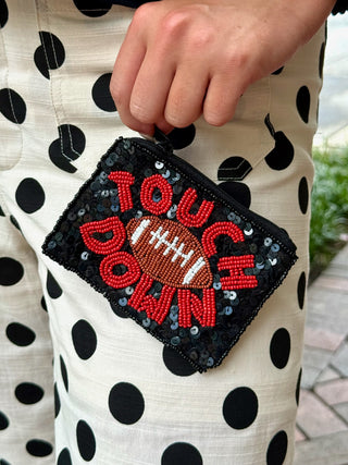 Touchdown Sequin Pouch - Black Red