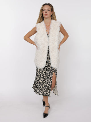 Trailblazer Fringe Fur Long Vest - White