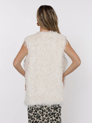 Trailblazer Fringe Fur Long Vest - White