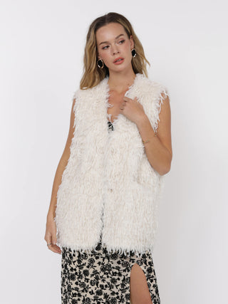 Trailblazer Fringe Fur Long Vest - White