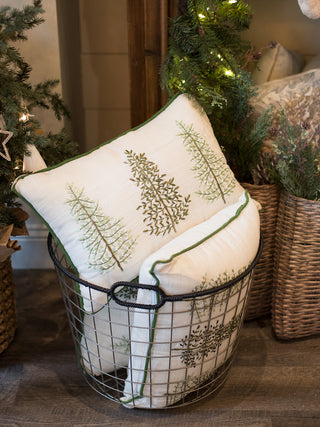 Embroidered Three Trees Pillow - Ivory