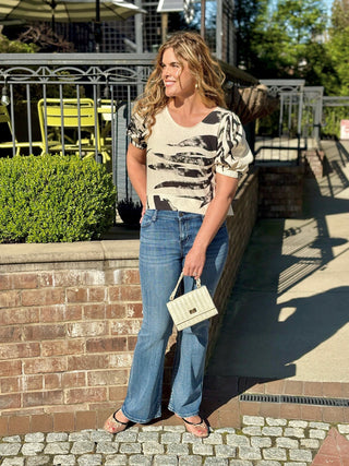 Palm Breeze Blouse - Cream/Black