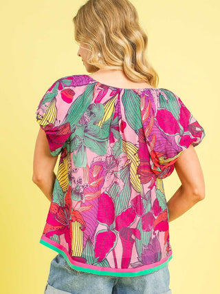 Tropical Floral Ruffle Top - Pink Mix