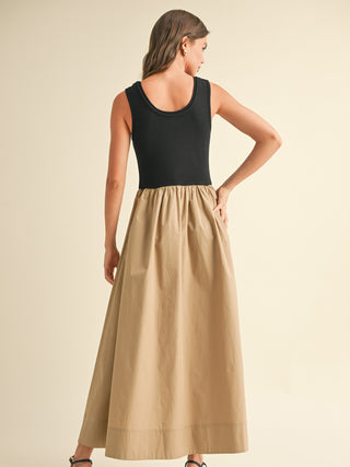 Two Toned Twirl Maxi Dress - Black/Tan