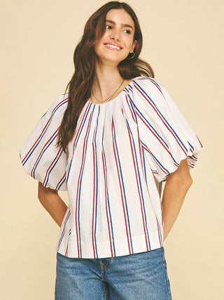 USA Inspired Stripe Top - White