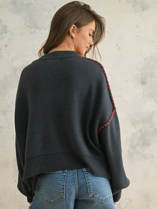 USA Rope Letter Sweater - Navy
