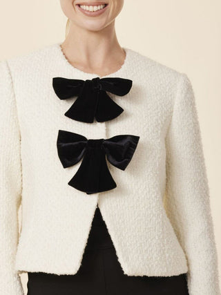 Creme Eclat Blazer with Velvet Bows - Ivory
