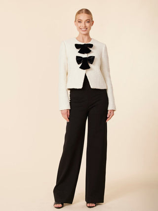 Creme Eclat Blazer with Velvet Bows - Ivory