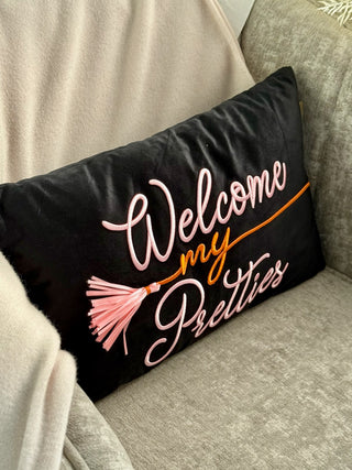 Welcome My Pretties Lumbar Pillow - Black