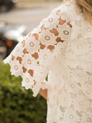 Whirlwind Romance Flower Lace Blouse - White